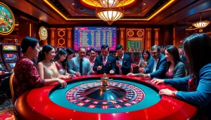 Exciting casino scene showcasing data china statistics with gamblers at a roulette table.