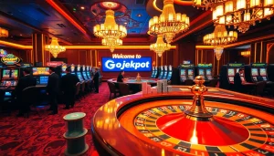 Experience luxury gambling at Gojekpot with vibrant slot machines and poker tables.