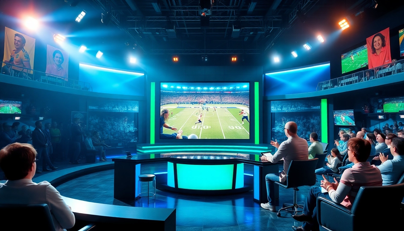 Engaging sports broadcasting scene showcasing hosts and live game coverage.