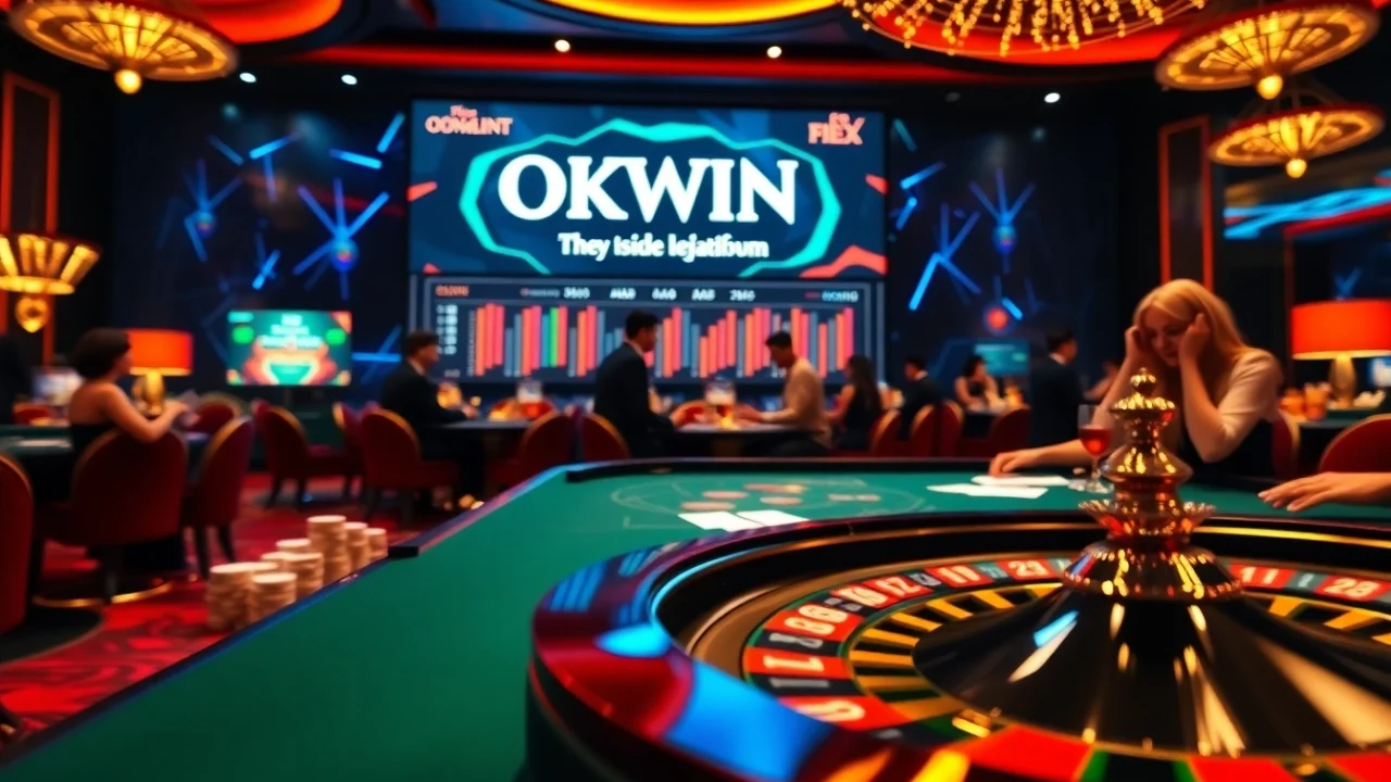 Experience the excitement of gambling at OKWIN's luxurious casino with vibrant games and engaging players.