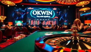 Experience the excitement of gambling at OKWIN's luxurious casino with vibrant games and engaging players.
