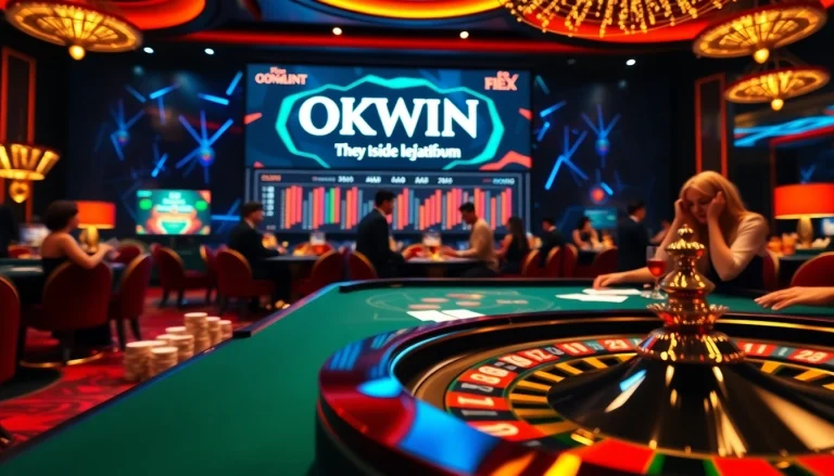 Experience the excitement of gambling at OKWIN's luxurious casino with vibrant games and engaging players.