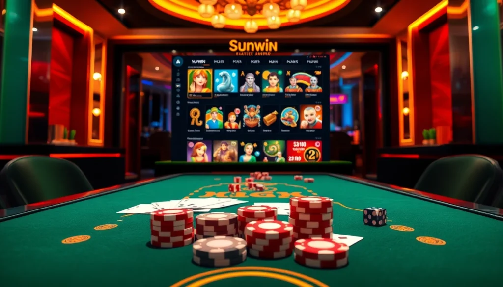 Experience thrilling live casino action on Sunwin with vibrant poker chips and elegant gaming tables.