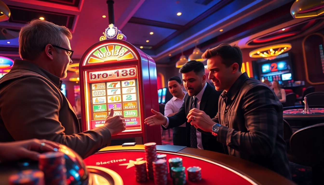 Experience the thrill of bro138 slot gaming with vibrant lights and engaged players.