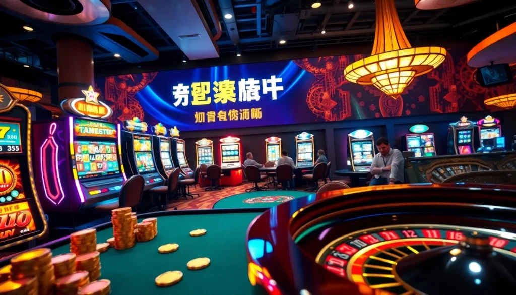 Exciting casino scene promoting 바이낸스 회원가입 with vibrant tables and engaging players.