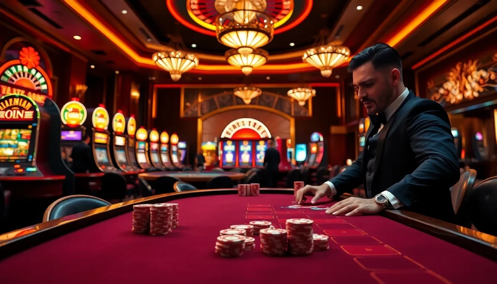 Experience the excitement of jagoan86 at a luxurious casino with vibrant tables and professional dealers.