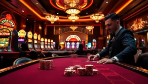 Experience the excitement of jagoan86 at a luxurious casino with vibrant tables and professional dealers.