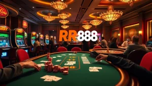 High-stakes poker action at RR 88 with players engaging deeply over cards and chips.