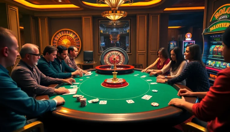 Immerse in the exciting world of MK8.COM with players at a vibrant poker table and alluring slot machines.