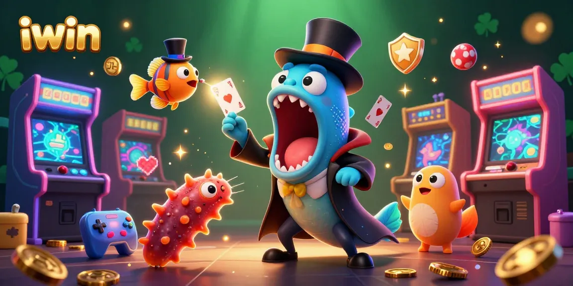 Experience thrilling iwin casino action with a 3D bioluminescent eel showcasing card tricks in vibrant gaming ambiance.